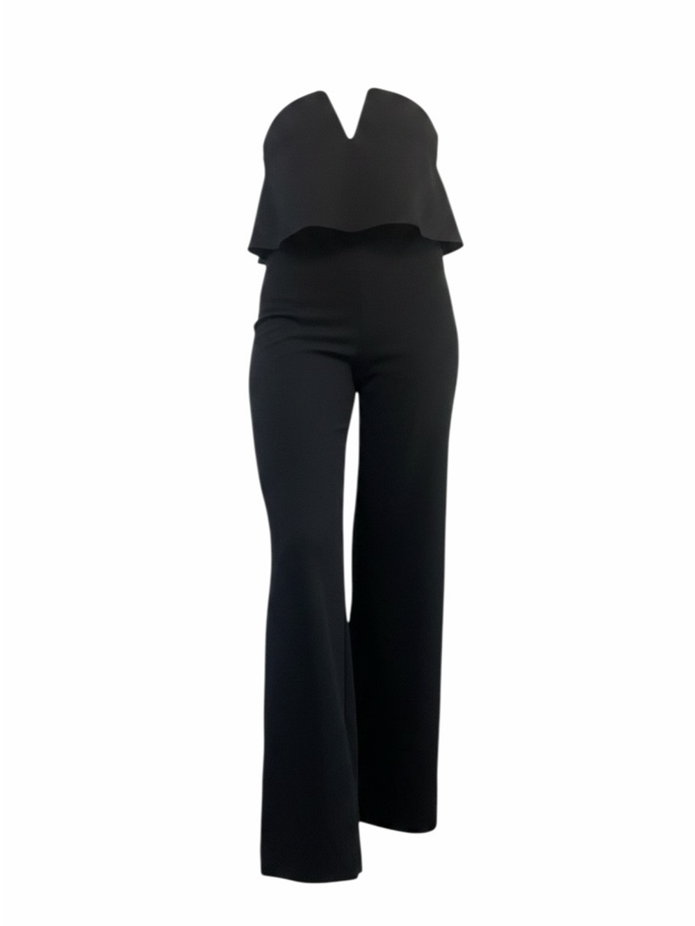 S Strapless Black Wide-Leg Jumpsuit with Flounce Bodice